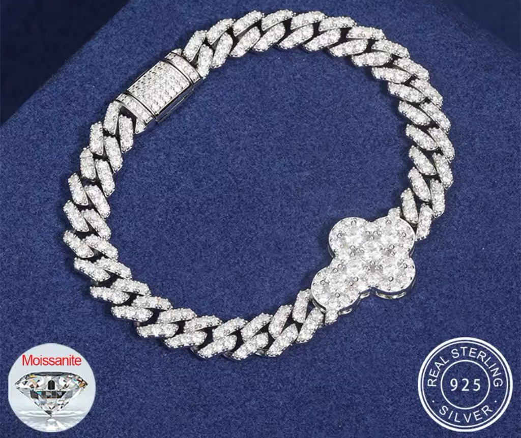 8 inch Moissanite Cuban link with a cross bracelet