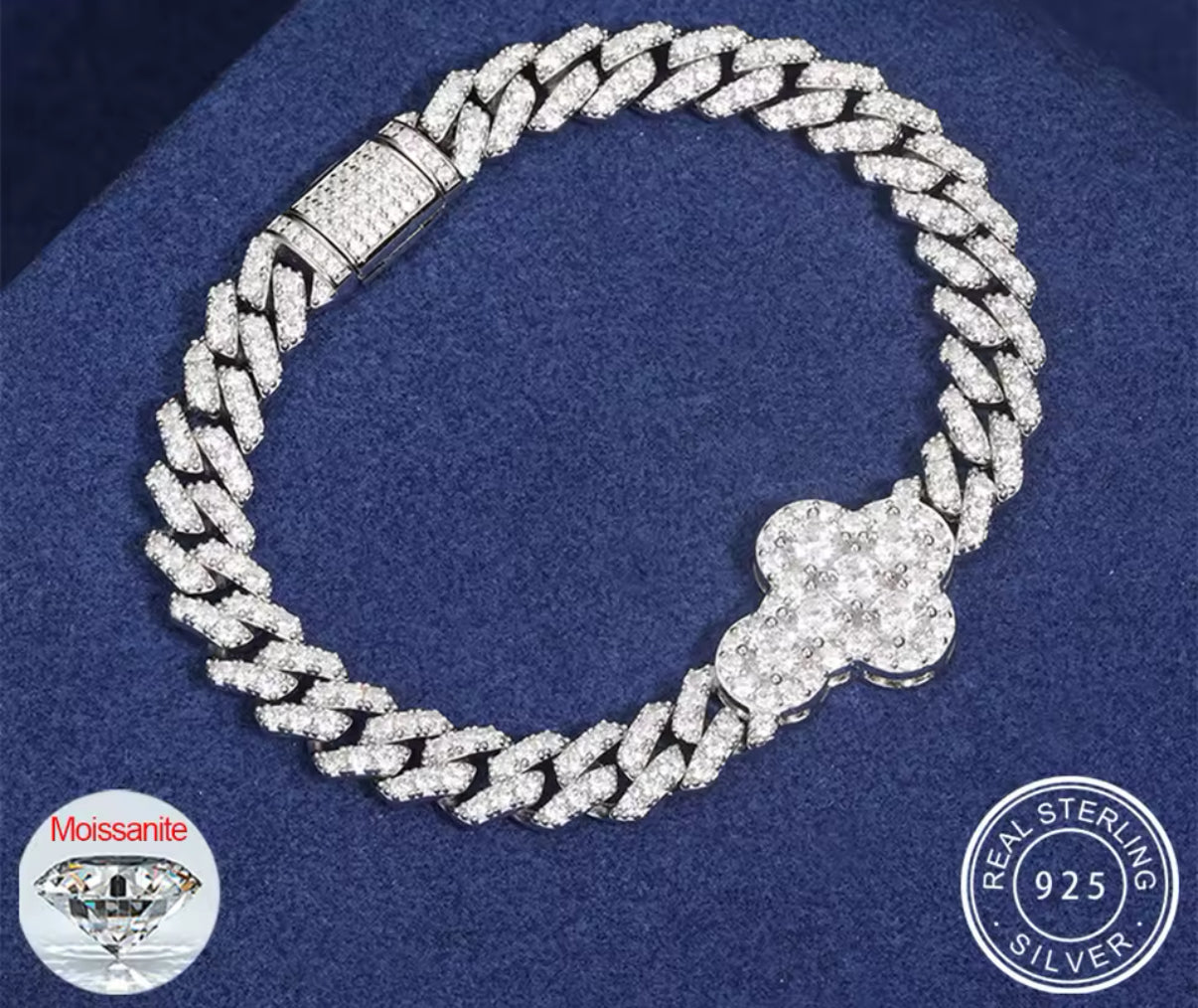 8 inch Moissanite Cuban link with a cross bracelet