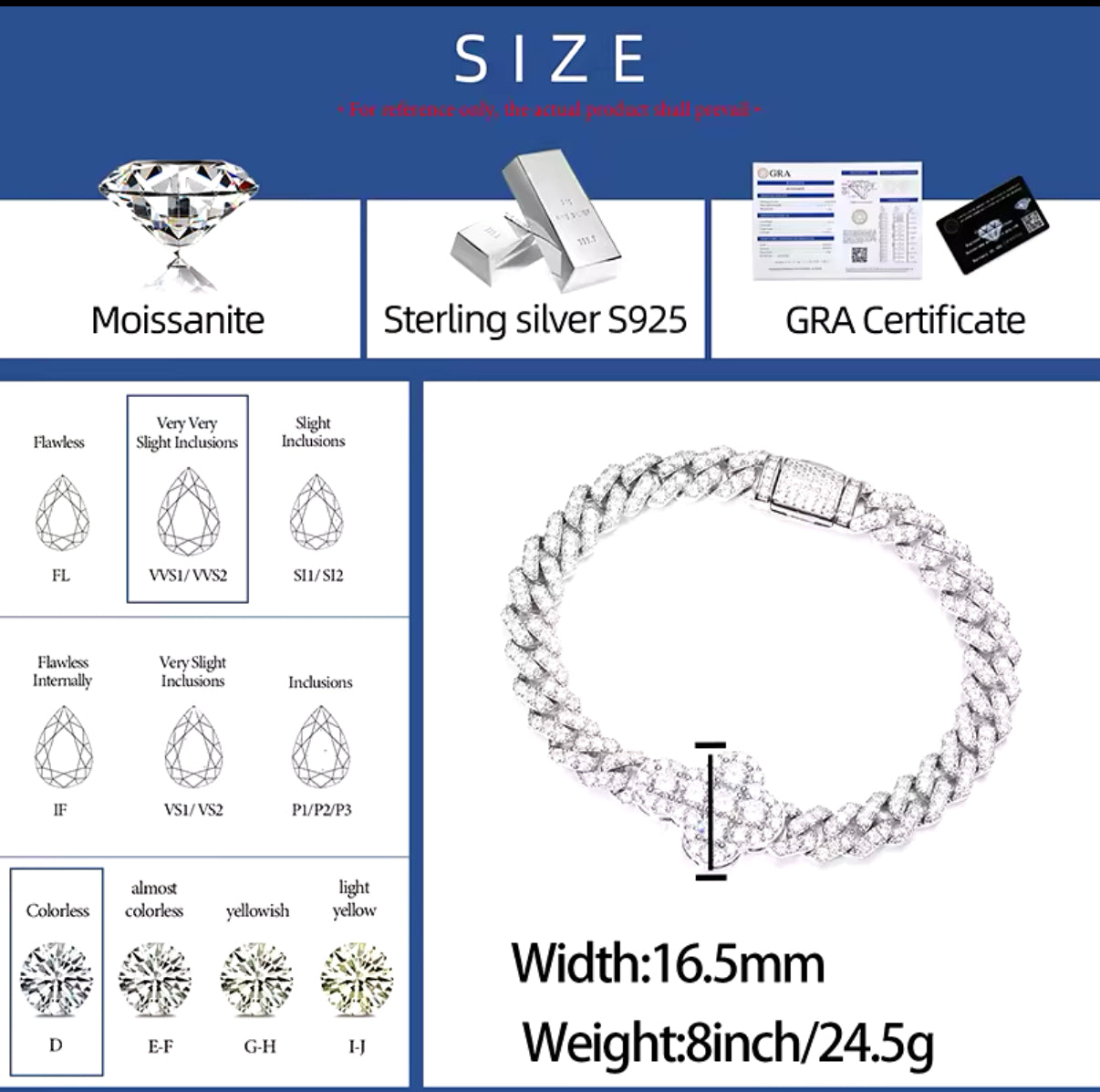 8 inch Moissanite Cuban link with a cross bracelet