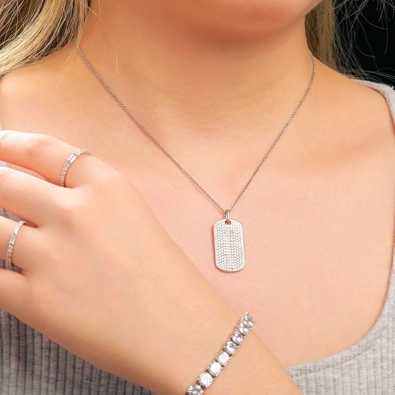 Streamline Tag With Pave Moissanite Diamonds Tag Pendant Real 925 Sterling Silver For Women Men Fine Jewelry Accessories Gift