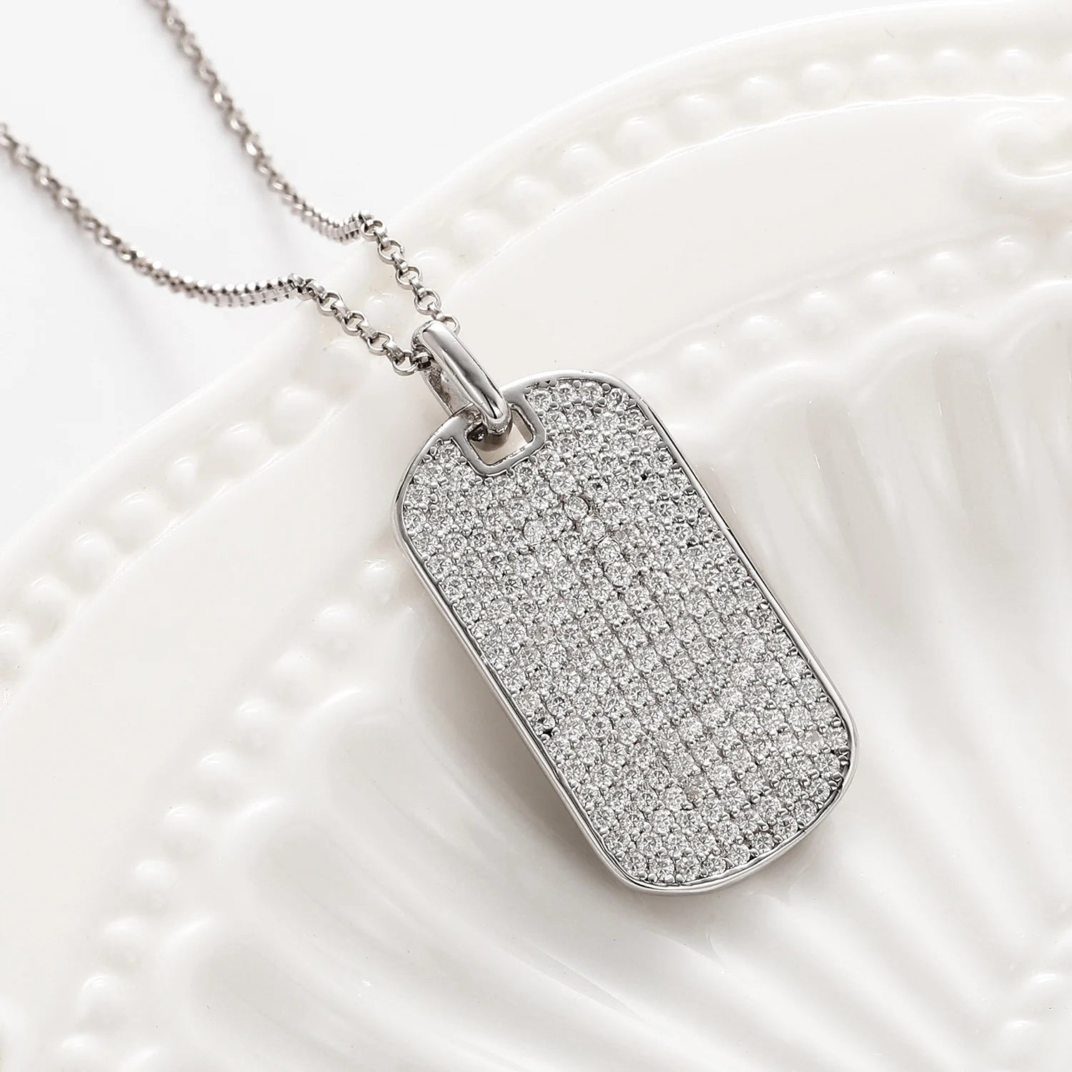 Streamline Tag With Pave Moissanite Diamonds Tag Pendant Real 925 Sterling Silver For Women Men Fine Jewelry Accessories Gift