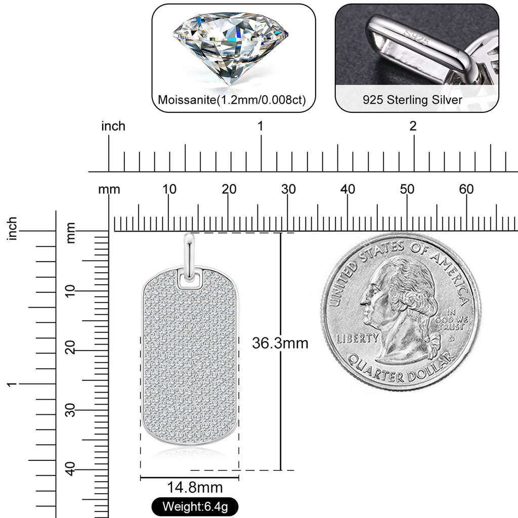 Streamline Tag With Pave Moissanite Diamonds Tag Pendant Real 925 Sterling Silver For Women Men Fine Jewelry Accessories Gift