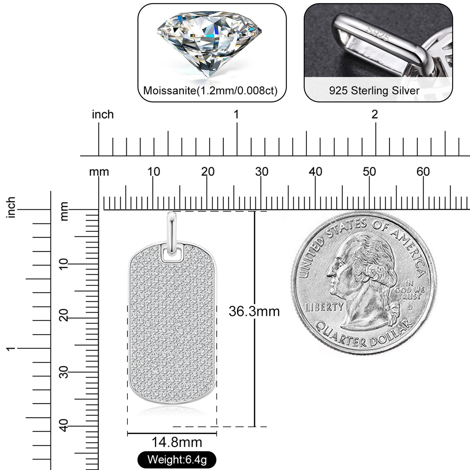 Streamline Tag With Pave Moissanite Diamonds Tag Pendant Real 925 Sterling Silver For Women Men Fine Jewelry Accessories Gift