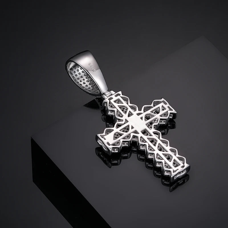 12mm Cuban Chain Men Women Hip Hop Cross Pendant Necklace D VVS Moissanite Iced Out Bling 925 Sterling Silver Necklaces Jewelry