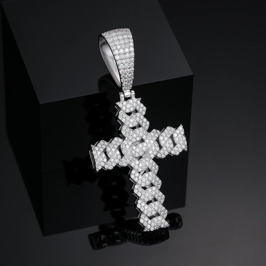 12mm Cuban Chain Men Women Hip Hop Cross Pendant Necklace D VVS Moissanite Iced Out Bling 925 Sterling Silver Necklaces Jewelry