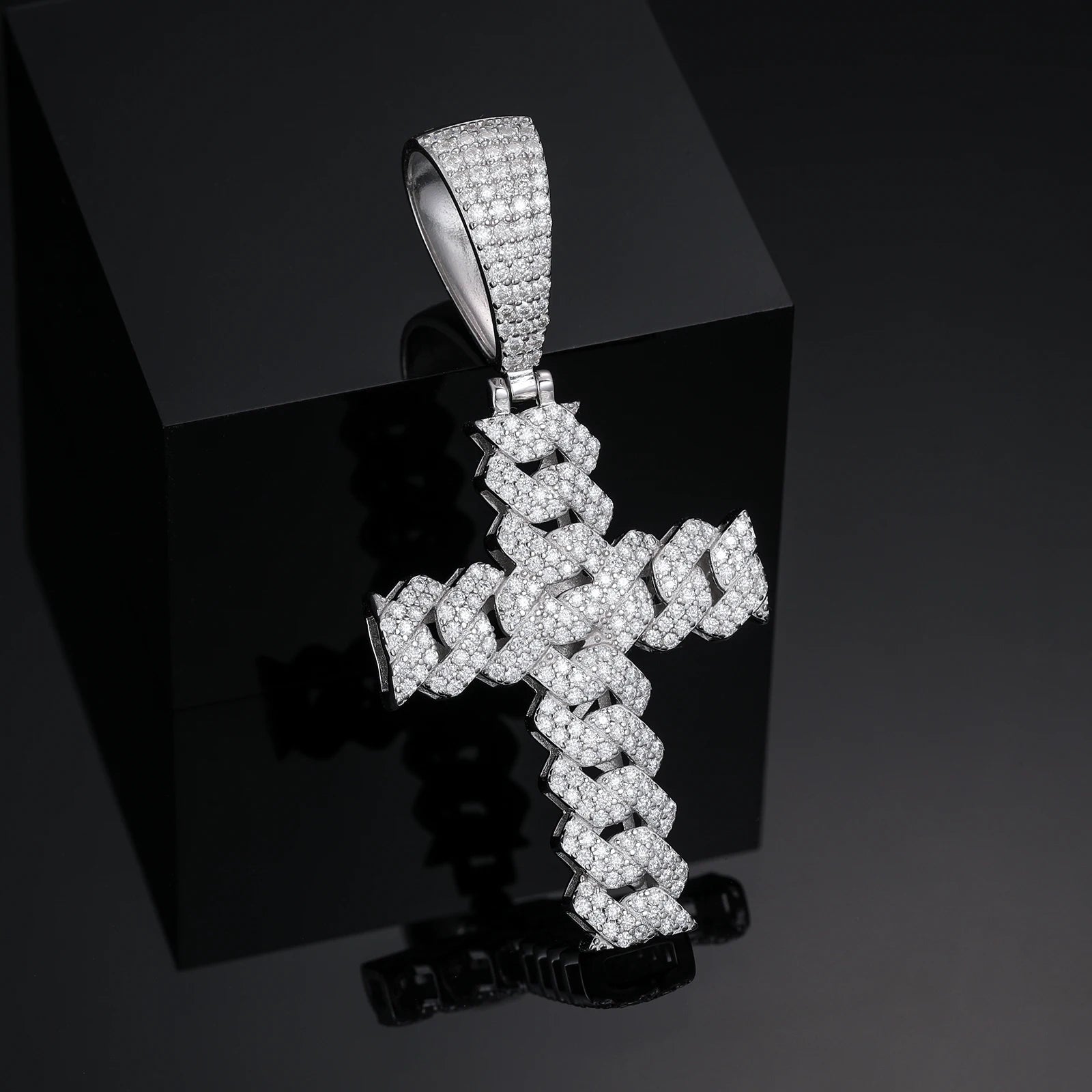 12mm Cuban Chain Men Women Hip Hop Cross Pendant Necklace D VVS Moissanite Iced Out Bling 925 Sterling Silver Necklaces Jewelry