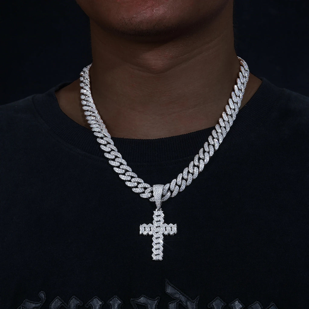 12mm Cuban Chain Men Women Hip Hop Cross Pendant Necklace D VVS Moissanite Iced Out Bling 925 Sterling Silver Necklaces Jewelry